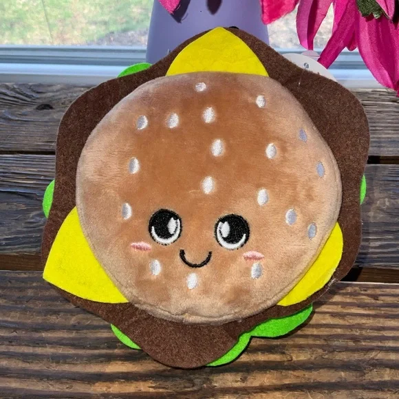 Plush Hamburger Chew Toy Squeaky Dog - Picture 2 of 4